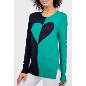 AVA Black Green Crewneck Heart Sweater Women’s Medium